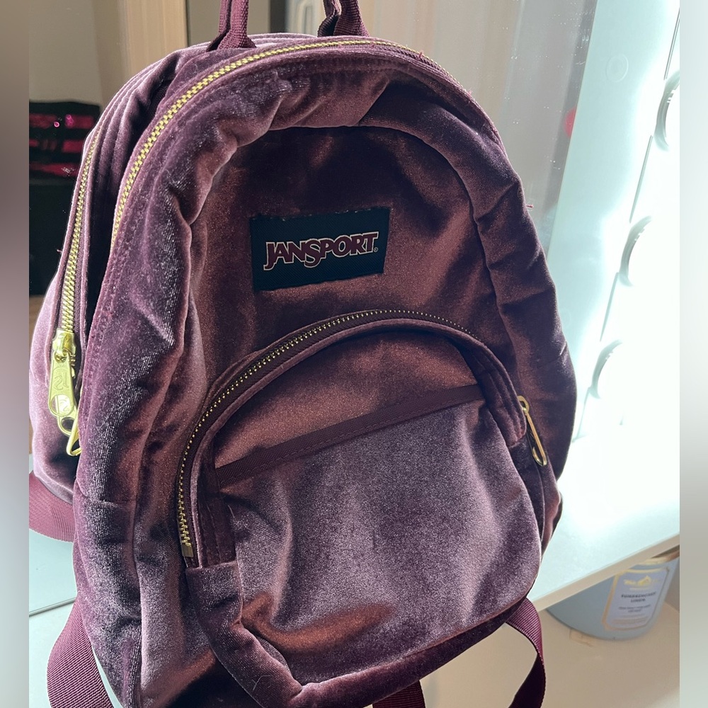 Mini Jansport purple suede backpack